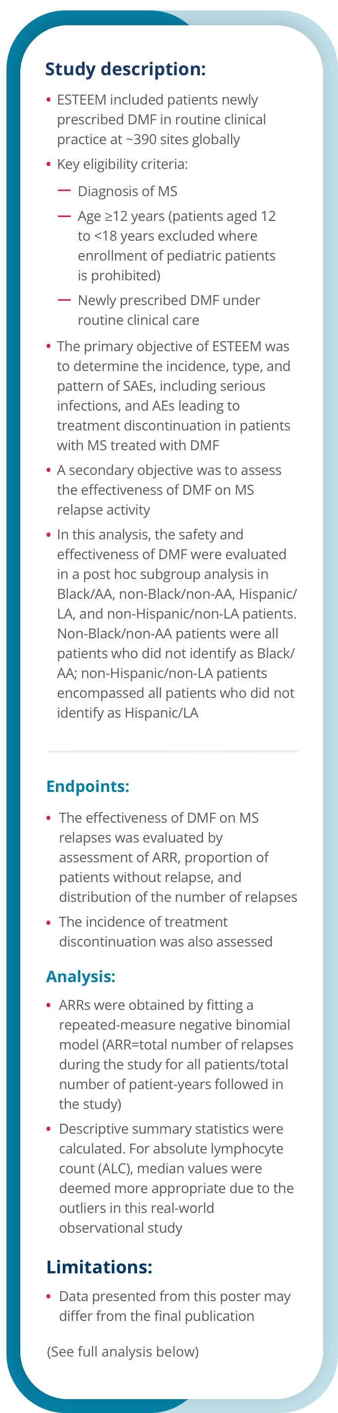 A study description of the ESTEEM study focusing on data from Black/African American and Hispanic/Latin American patients